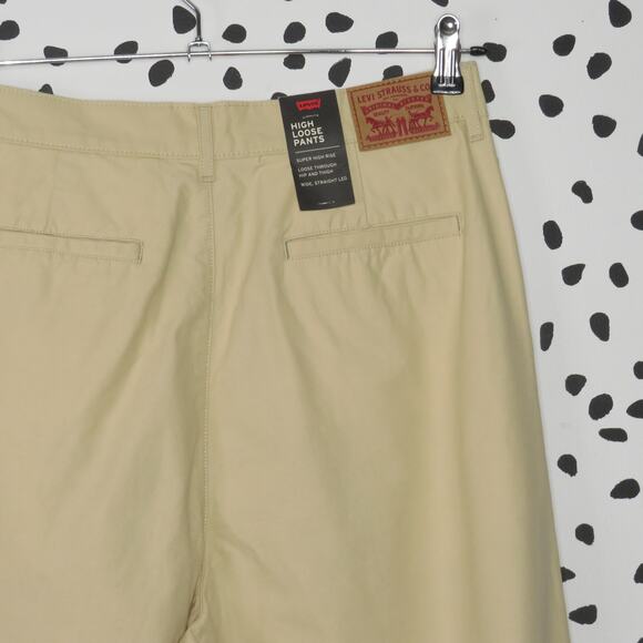 Levi’s Khaki Pleated High Loose Wide Straight Leg Trouser Pants - Picture 6 of 12